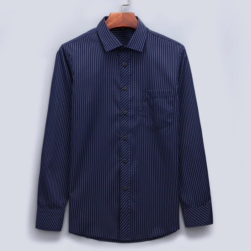 Quality Plus Size S To 8xl Formal Shirts for Men Striped Long Sleeved Non-iron Slim Fit Dress Shirts Twill Social Man's Clothing