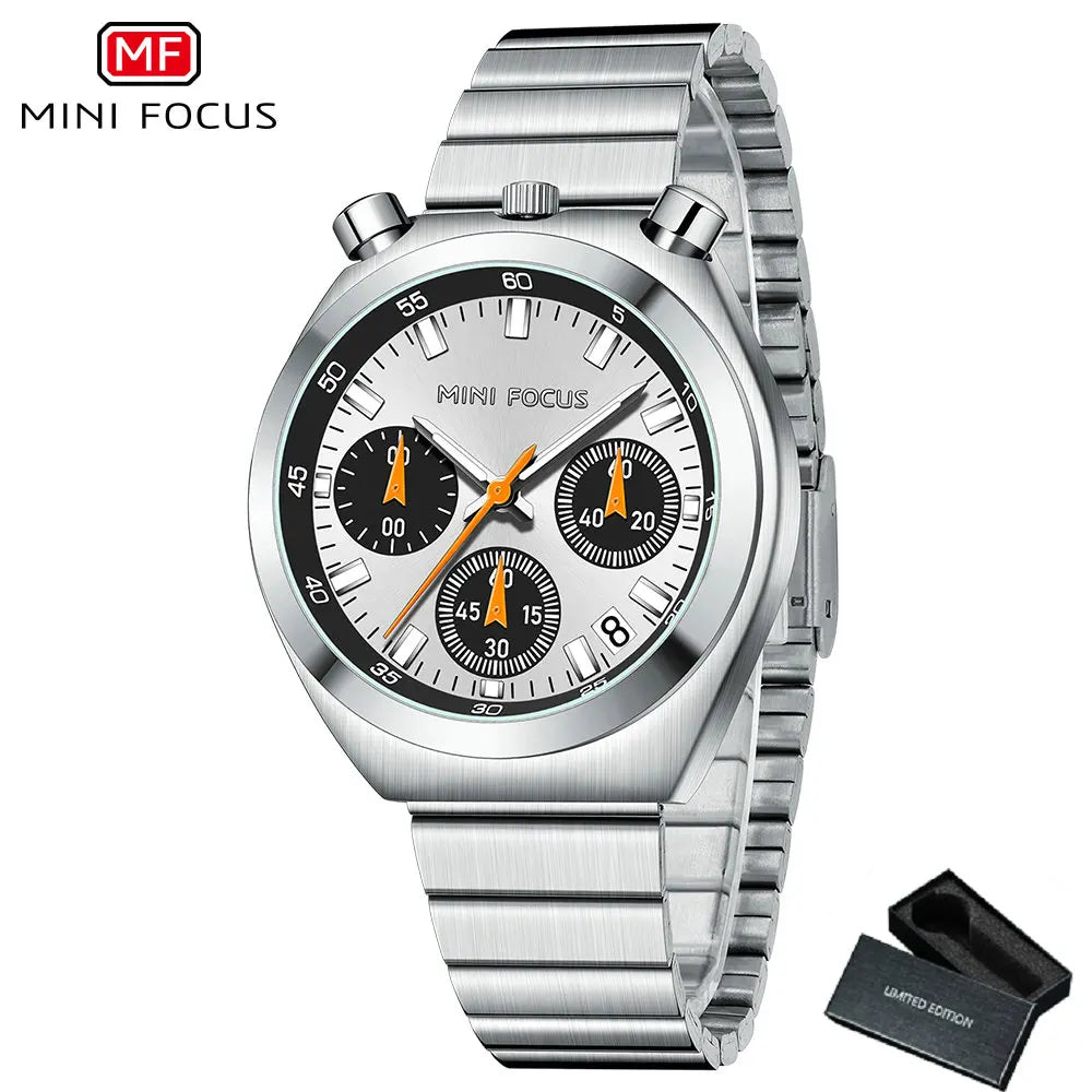 MINI FOCUS Elegant Multifunctional Watch for Women Fashion Waterproof Quartz Ladies Watches Steel Band Bull Head Wristwatch Gift