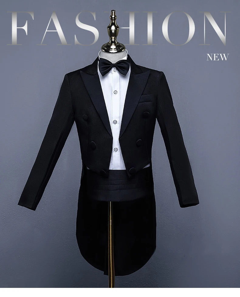 Children Tuxedo Tailcoat Formal Dress Suits Swallow Tail Coat Boy's Jacket Pants Suits Party Dance Magic Stage Performance Tails