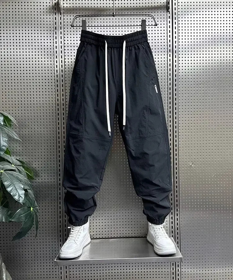 Summer Fashion New Men Breathable Casual Trousers Loose Tying Feet Versatile Simple Solid Color Harem Pants