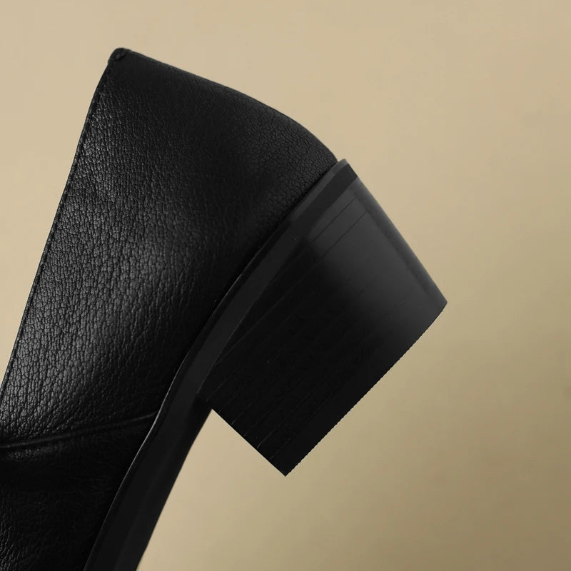 Women's New Simple and Comfortable Vintage Leather Pointed High Heels Large Lefu Shoes
