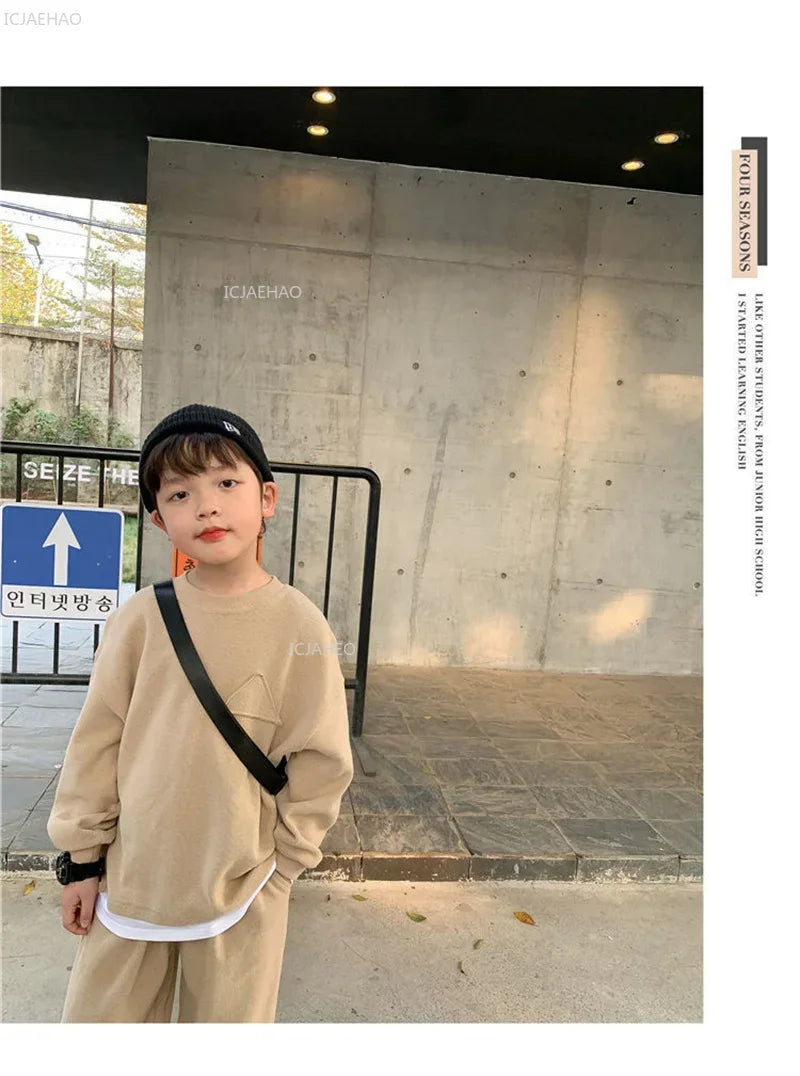 Children Fashion Clothes Suit Boys Casual Spring Sets Costume Kids Solid Colour Sweatshirts+Pants 2Pcs Simplicity Autumn Outfits