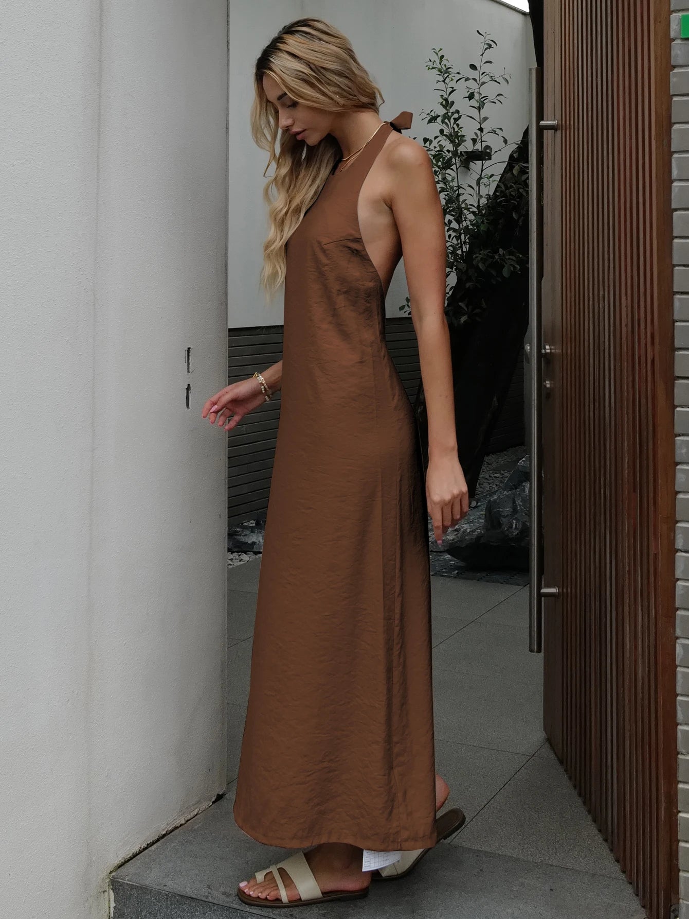 Kaleirda Summer Women Backless Elegant Ankle Length Dress Polyester