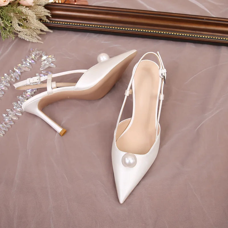 Female Wedding Shoes Summer New Pointed Toe Stiletto Sandals White Bridesmaid High Heels 6.5/8.5CM Pumps Women Chaussures Femme