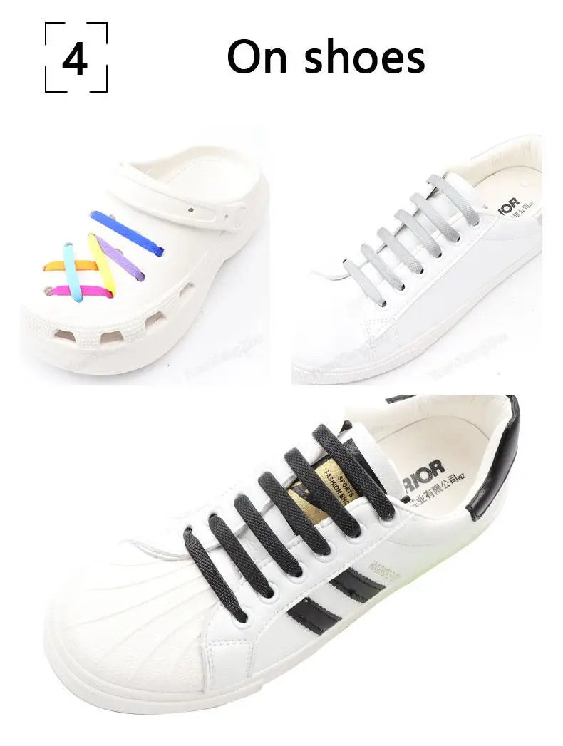 12Pcs Stretch Silicone Shoelaces No Tie Shoe laces Elastic Laces Sneakers Kids Adult Rubber Shoelace One Size Fits All Shoes