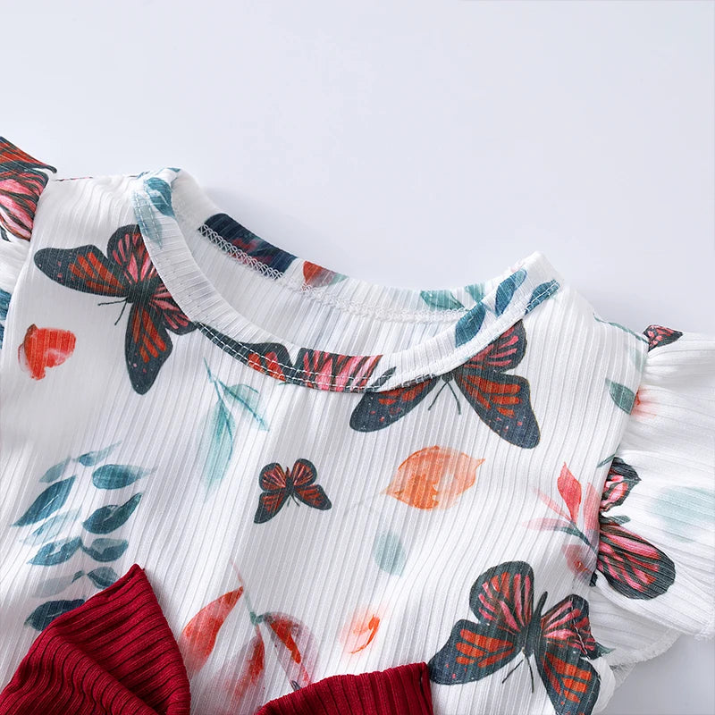 Toddler Girls Summer Outfits 3 Styles Butterfly Print Dress 2Pcs Ruffle Top Shorts Set Kids Casual Clothes