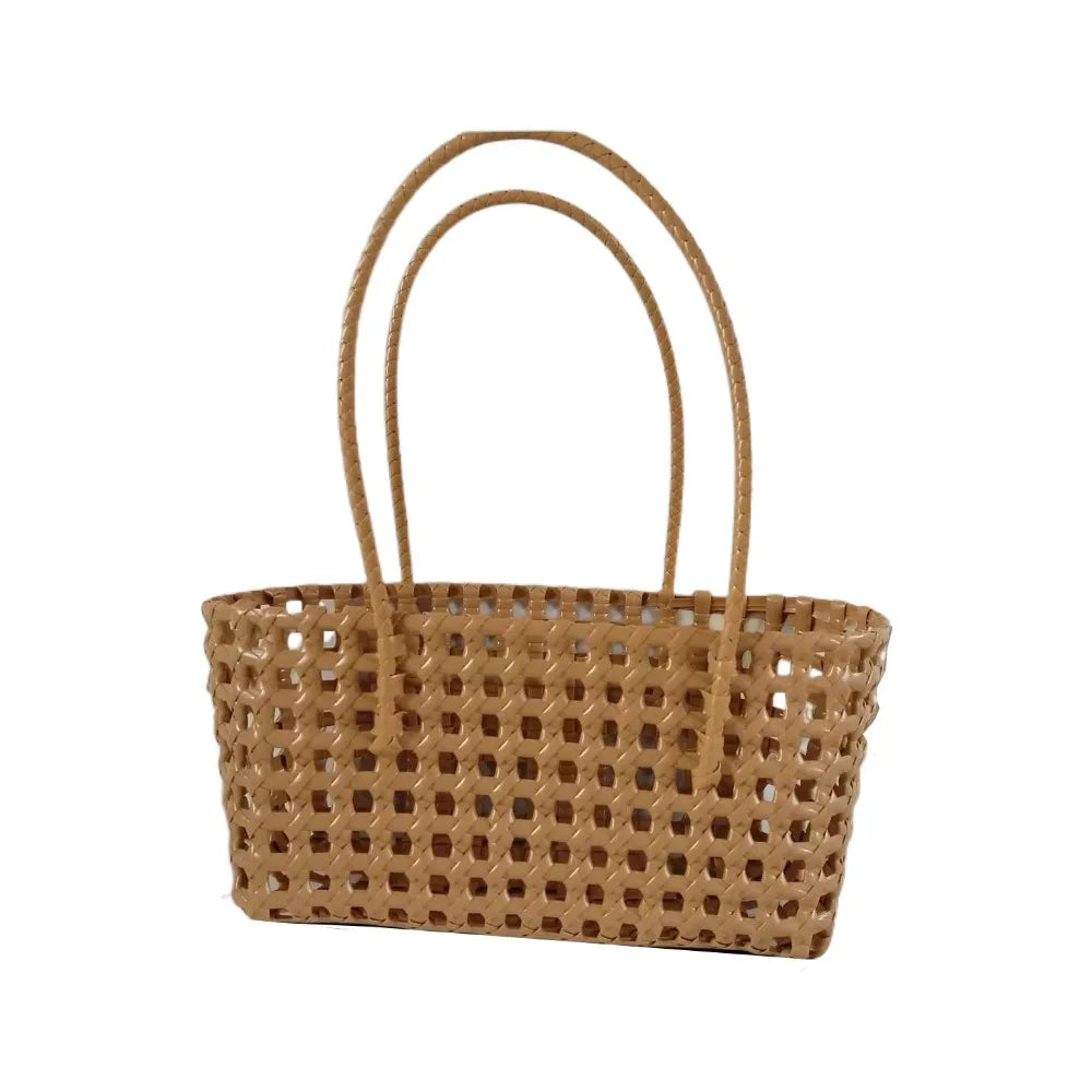 Simple Woven Women's Shoulder Bag Solid Color Large Capacity Tote Bag Hollow Handbag