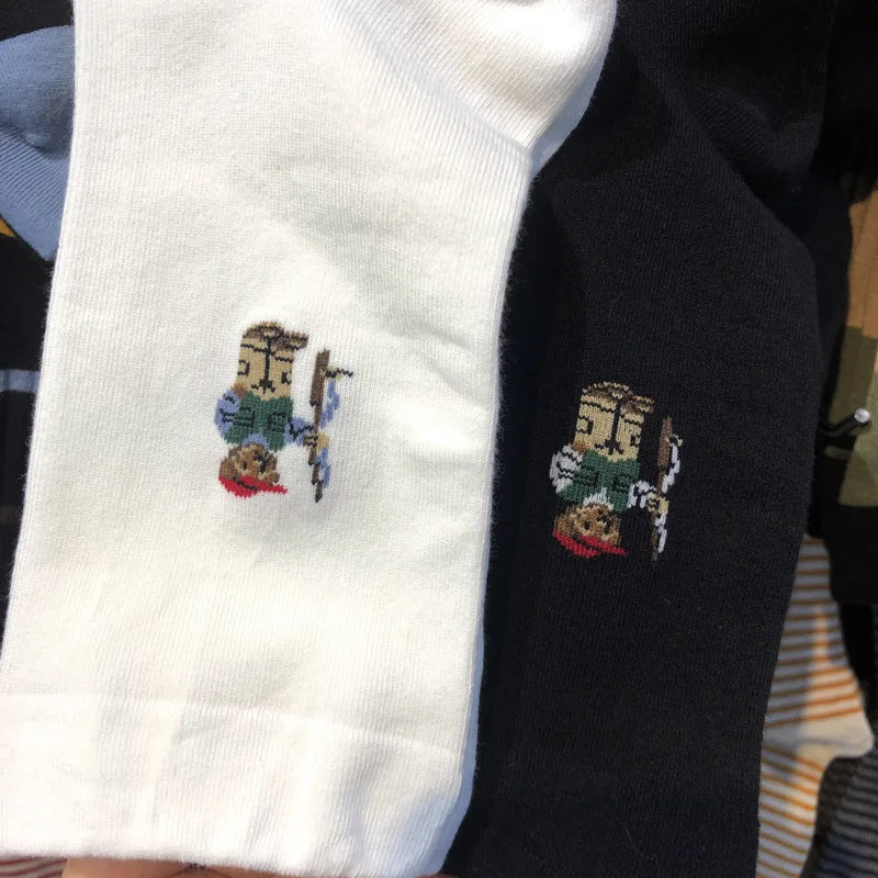 Good Quality Cartoon Gentleman Bear Men's Socks Cotton Harajuku Style Sport Boys Skateboard Novelty Breathable  Christmas Gifts