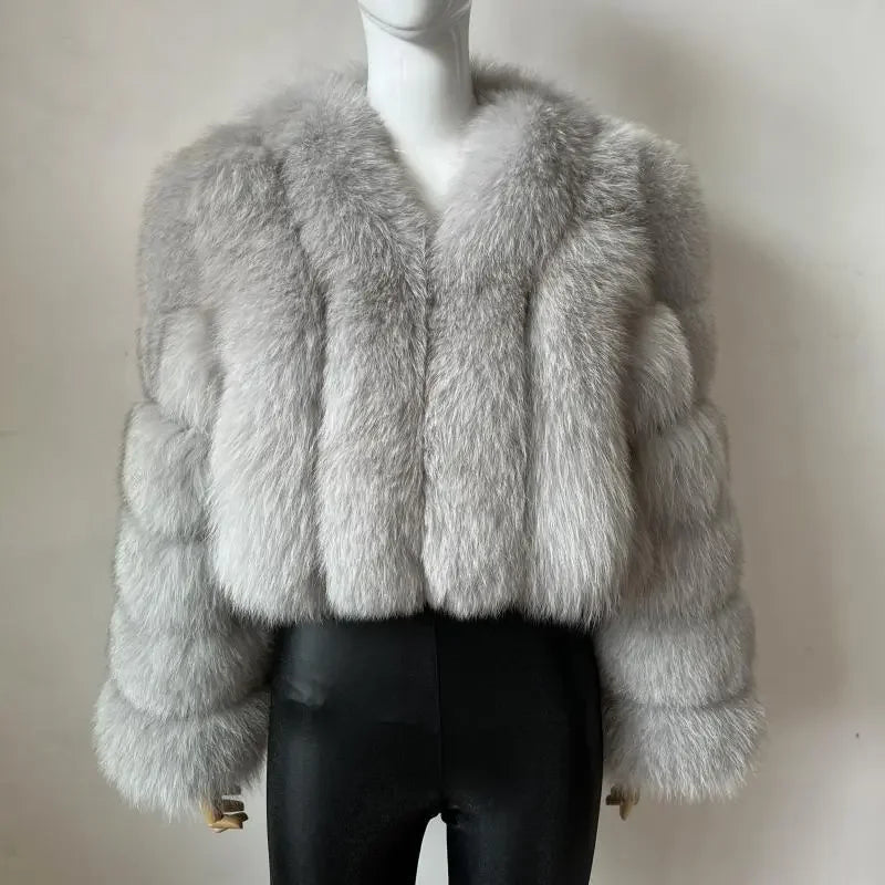 Faux Fox Fur Coat V-Neck Winter Woman Long Sleeve Warm Winter Coat Women Fashion Luxury New Fur Jacket Teddy Chic Outwear 2024