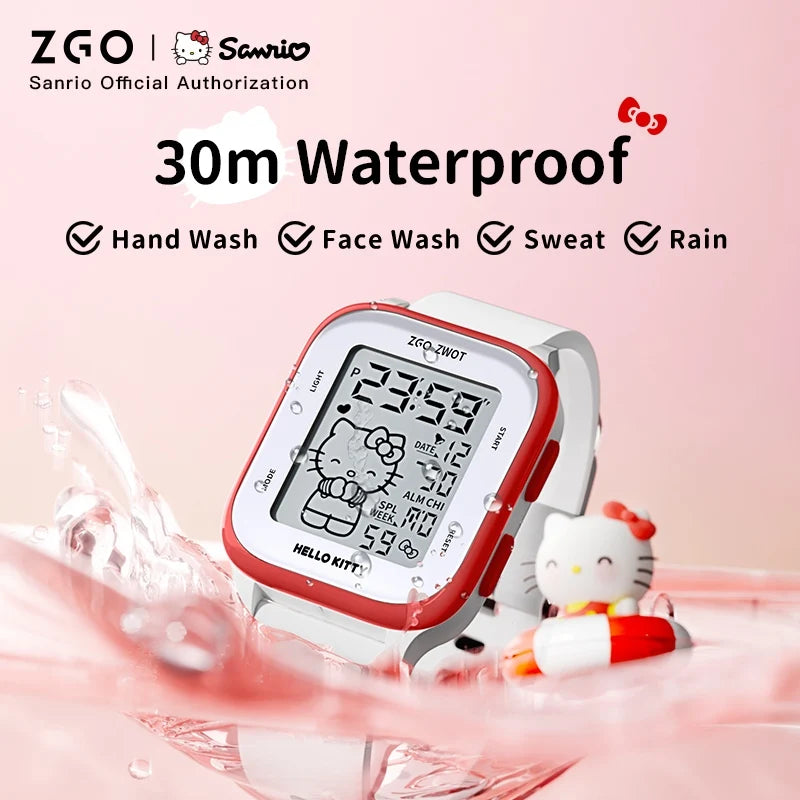 ZGO X Sanrio Hello Kitty Watch For Girls Student Kids' Electronic Watches Waterproof Sports Wristwatch Girl Child Gift Box 878