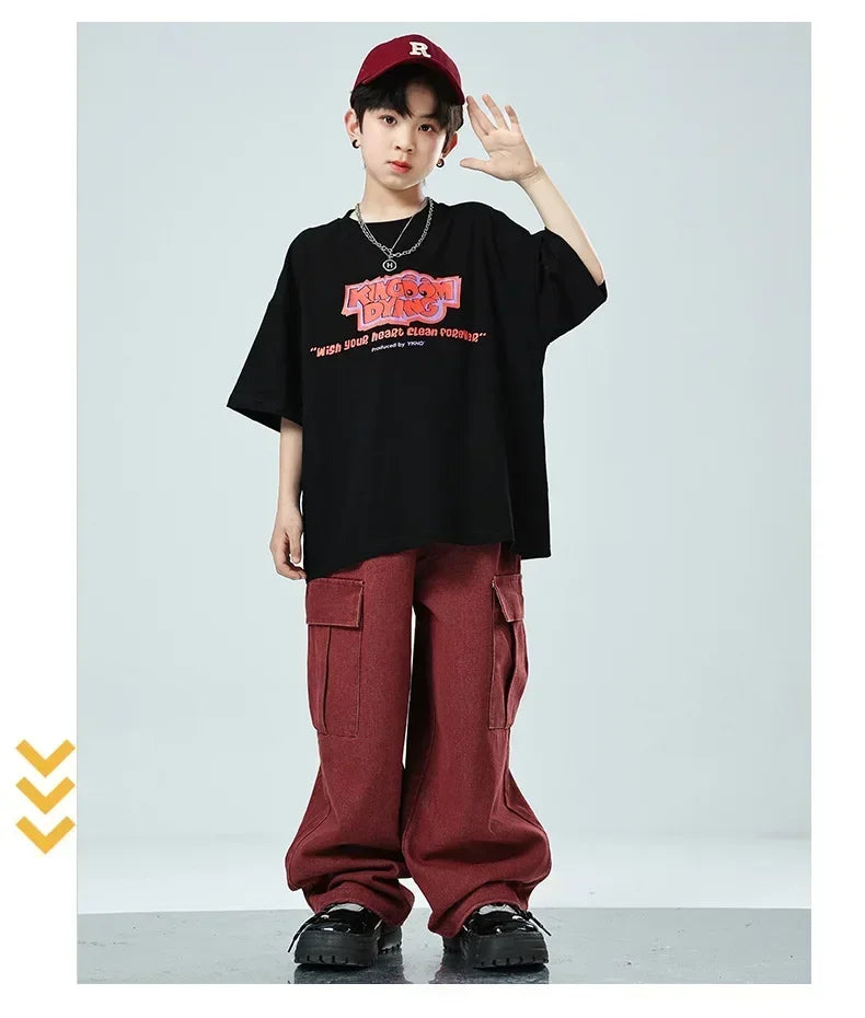 Children Hip Hop Jazz Fashion Show BoyGirl Loose Vest Baggy Pan t T-shirt Suits Sets Dance Performance Clothes Kids Tracksuits