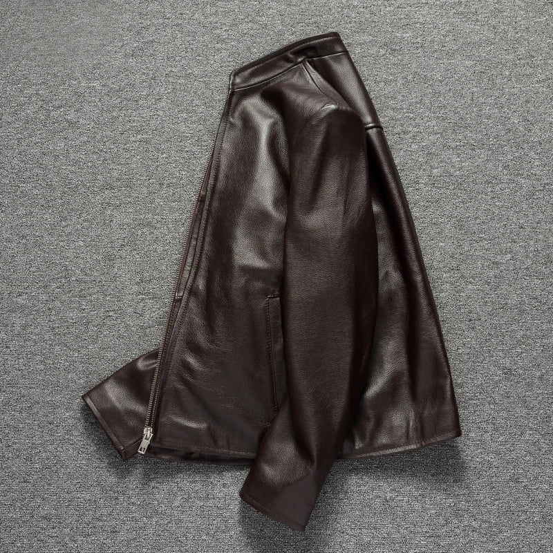 Black Brown Casual Mens Jackets Real Cowhide Genuine Leather Jacket Men Coats Autumn Chamarras De Cuero Para Hombre