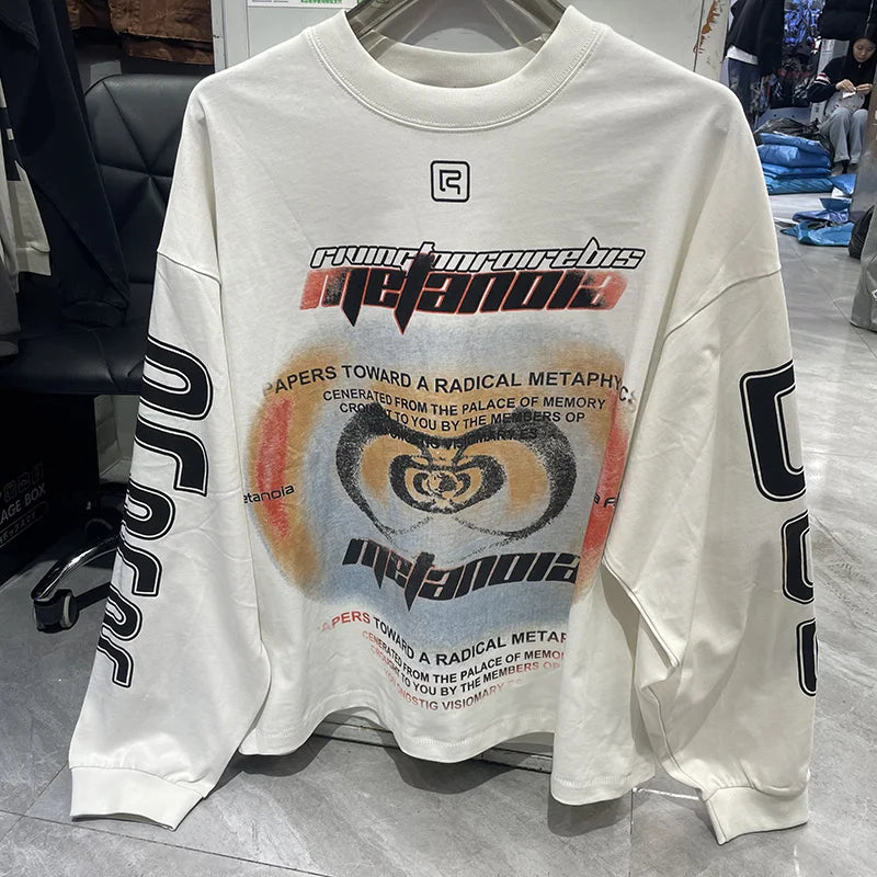 Best Quality Cotton Cement White RRR-123 Base T-Shirt Men Women High Street Graphics Logo Print RRR123  Long Sleeve T Shirt Tee