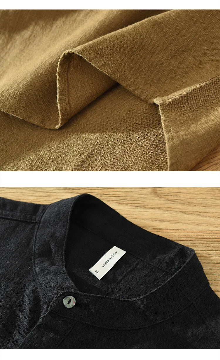 Summer New Linen Cotton Casual Pullover Shirt for Men Clothing Vintage Short Sleeve Streetwear C2559