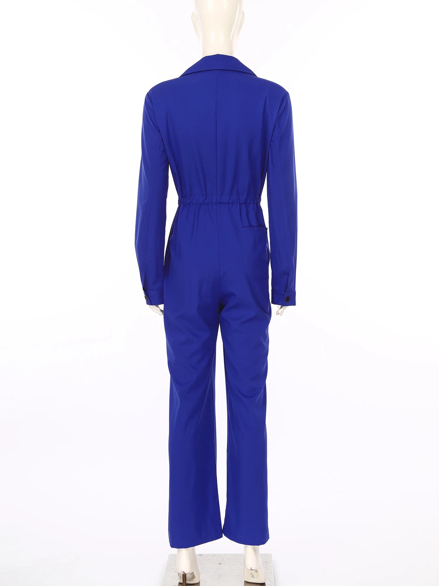 Womens Coverall Solid Color Turn-Down Collar Long Sleeve Button Jumpsuit Mechanic Work Overalls Fashion Casual Cargo Rompers
