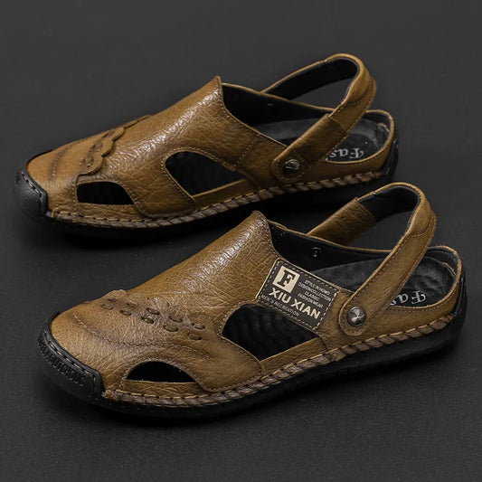 Men Soft Leather Sandals Breathable Comfort Daily Beach Big Size 45 46 Outdoor Slippers Open Toe Non-Slip Casual Summer Footwear