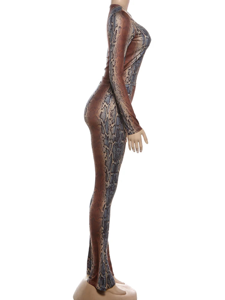 Kliou Serpentine Print 2 Piece Set Woman o-Neck Full Sleeve Tops+Skinny Peach Hip Long Pants Hot Girls Street Sexy Fashion Suits