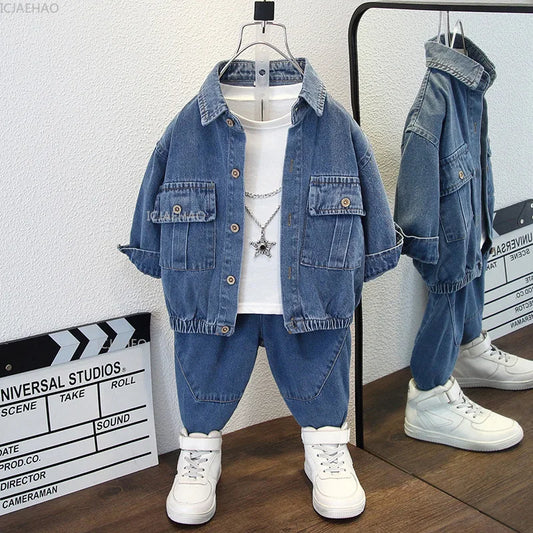 Boys Denim Set 2 Piece Clothes Kids Trendy Cotton Jacket Pants Suits Outfit Casual Wear Children Clothing Spring Autumn Costume
