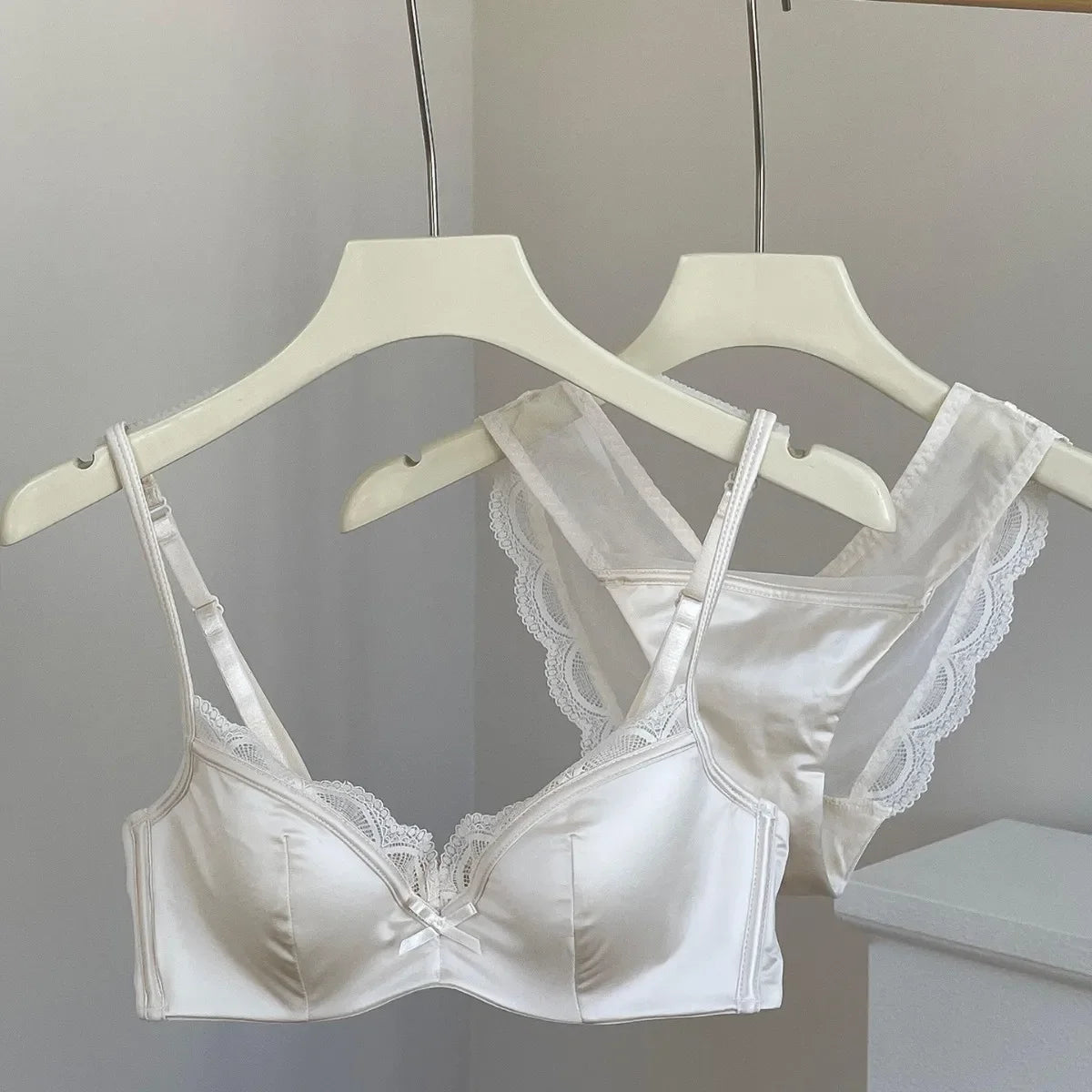 French Women's Lace Seamless Underwear Women's Thin Summer Sexy Lace Satin Anti-sagging Push-up Bra Set Underwear Women Set