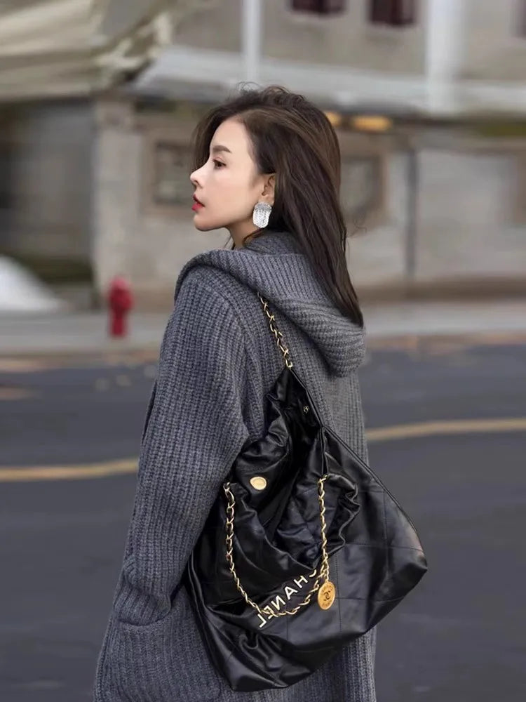 European hooded cardigan women's mid-length 100% cashmere sweater autumn and winter loose high-end lazy wind sweater coat