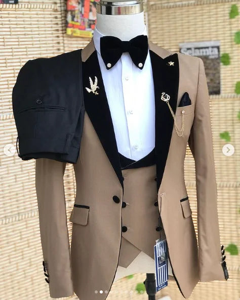 Wedding Men's 3-piece Suit Set (Jacket Pants Vest) Groom Tuxedo Formal Blazer Elegant Suit for Men