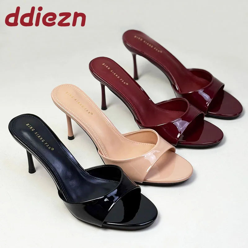 Luxury Footwear Slip On Women Stiletto Heels Shoes New Fashion Round Toe Ladies High Heels Pumps Shoes Female Slides