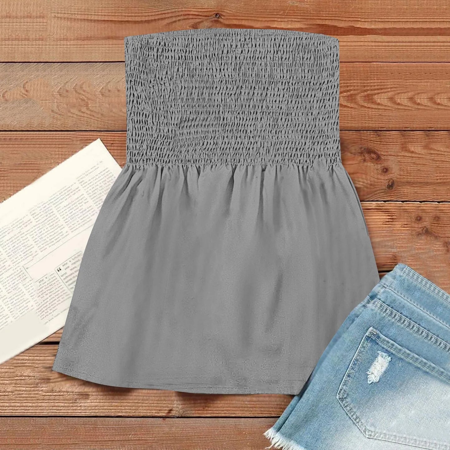 Sexy Streetwear Tops 2024 New Summer Sexy Backless Strapless Beach Top Female Chic Solid Color Korean Style Pleated Tube Top