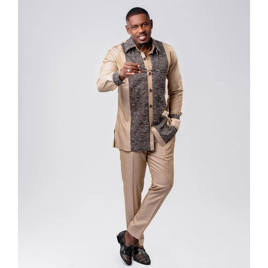 2025 new traditional men's suit luxury gentleman's shirt suit casual travel banquet men's two-piece set fashionable men's suit