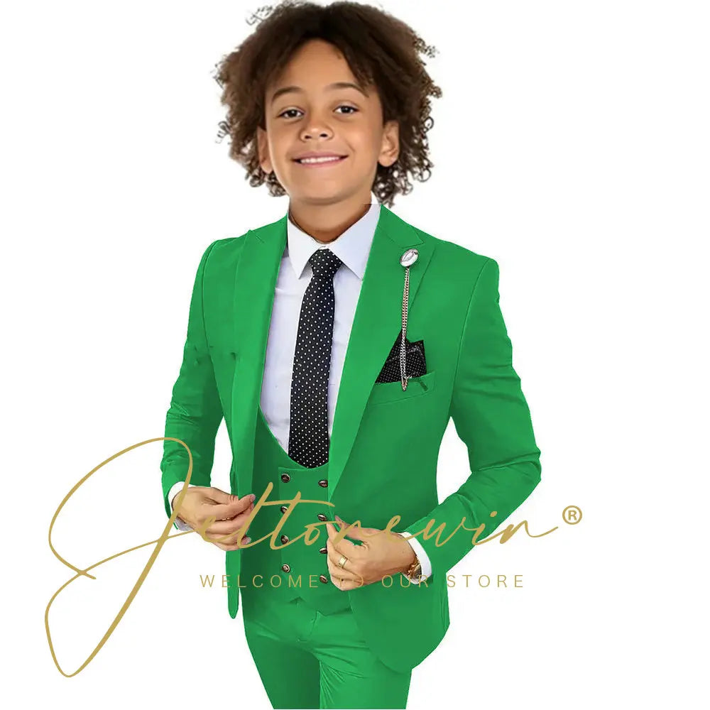 Boys Suit Peak Lapel 3 Pieces Jacket Vest Pants Black Formal Tuxedo Child Blazer Party Dress Wedding Set conjuntos de blazer