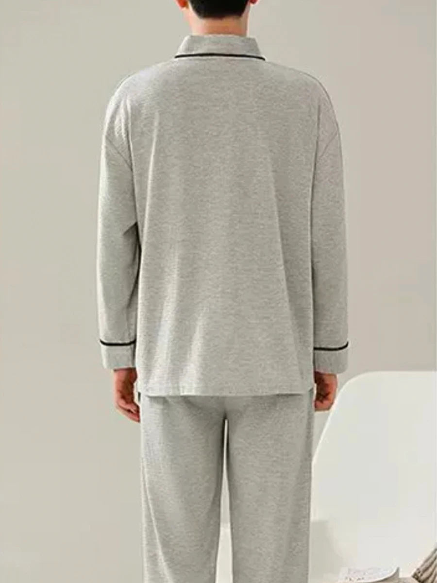 Pajamas for Men Spring and Autumn Long-Sleeved Young Men's Simple Casual Lapel Autumn and Winter Home Wear Set