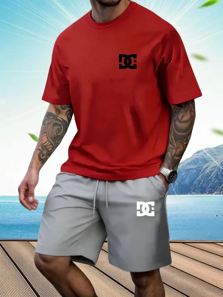 New Men's Sportswear Short Sleeved T-shirt and Sports Shorts Summer Casual Jogging Pants Set Men's Two-piece Set