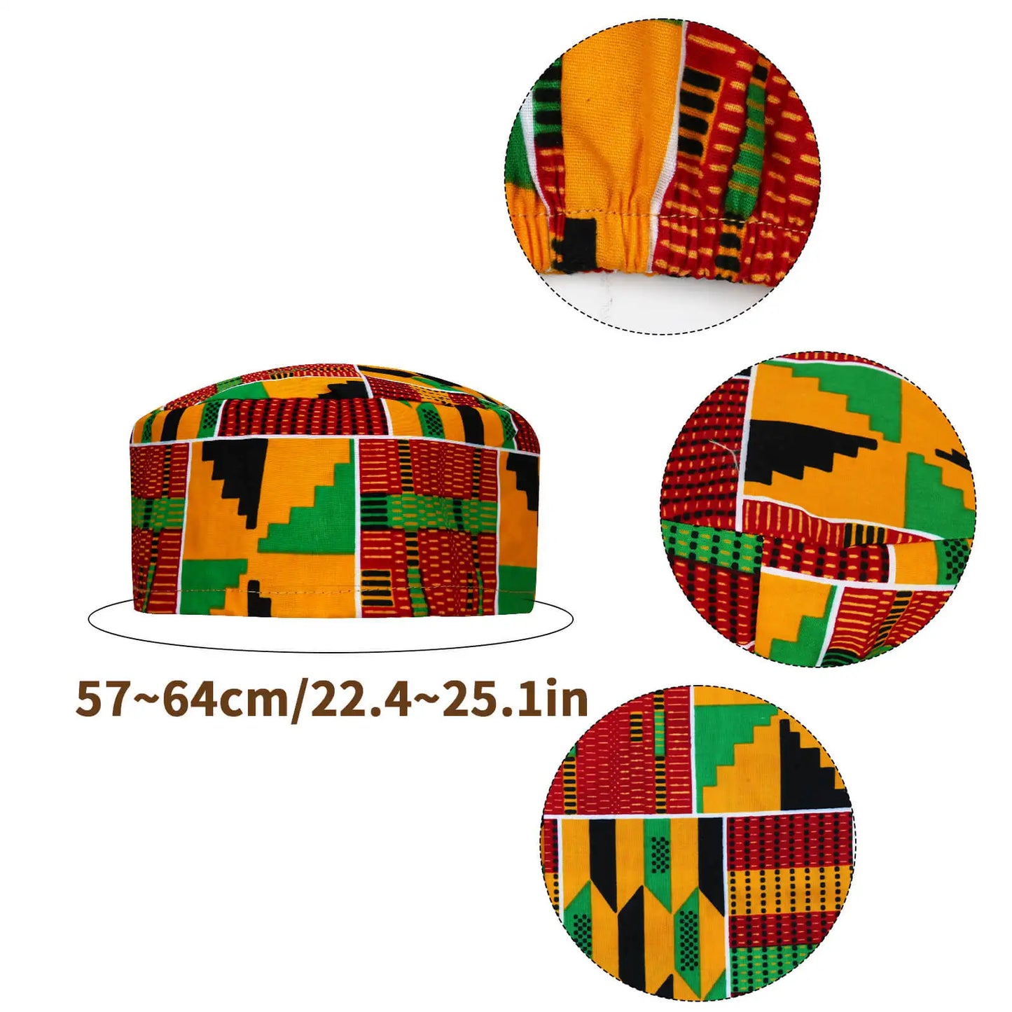 African Kente Pattern Kufi Hat and Stole Sash Shawl for African Black History Party Outfits