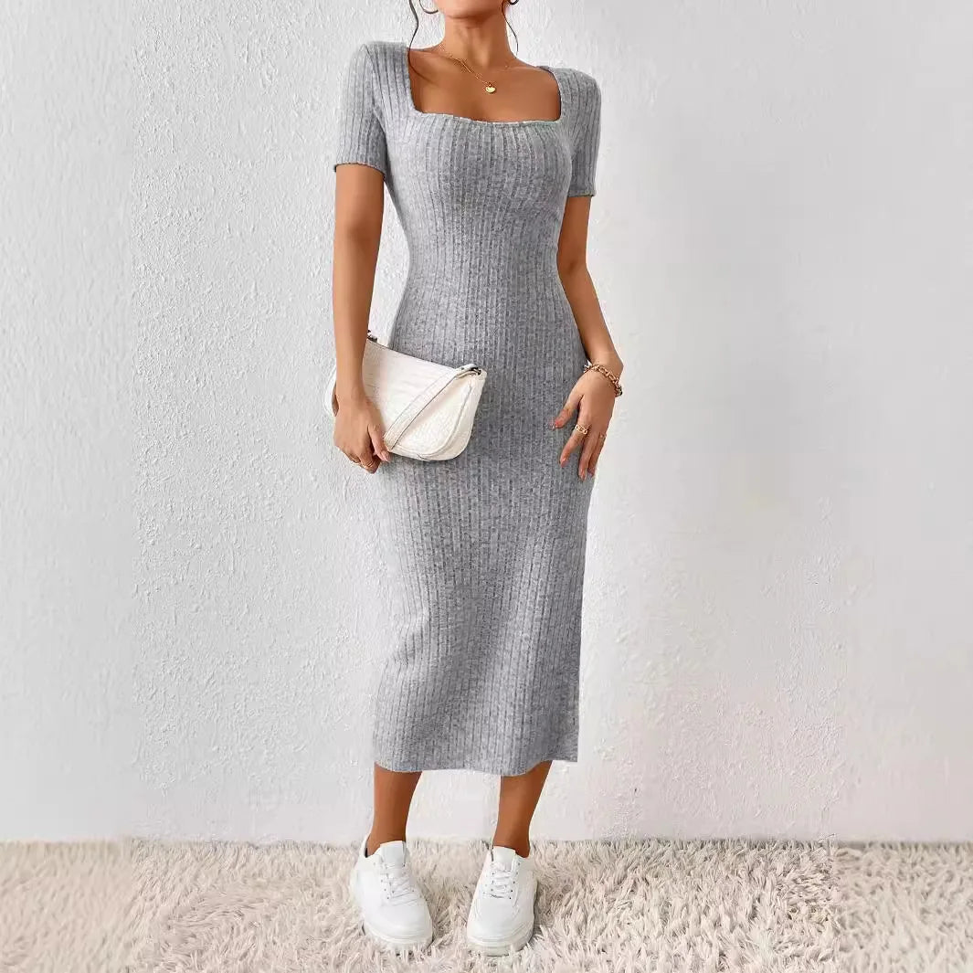 European and American Style 2025 Summer New Cross-border Women's Fashion Square Collar Sexy Slim Hip-pack Dress for Women