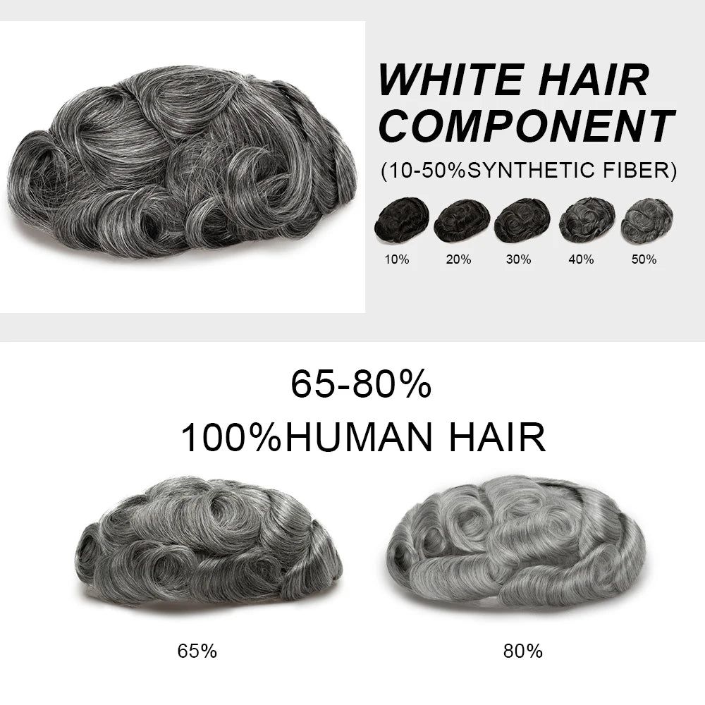 Hollywood Men Toupee Lace & PU Base Human Hair Replacement System Unit for Men Durable Male Hair Prosthesis Wigs