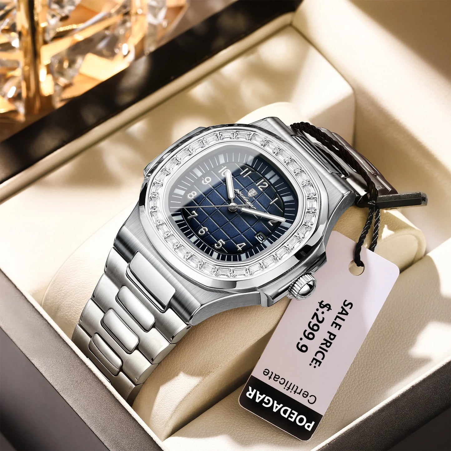 POEDAGAR Luxury Square Man Watches Waterproof Luminous Date Men Wristwatch Casual Male Clock Stainless Steel Men's Quartz Watch