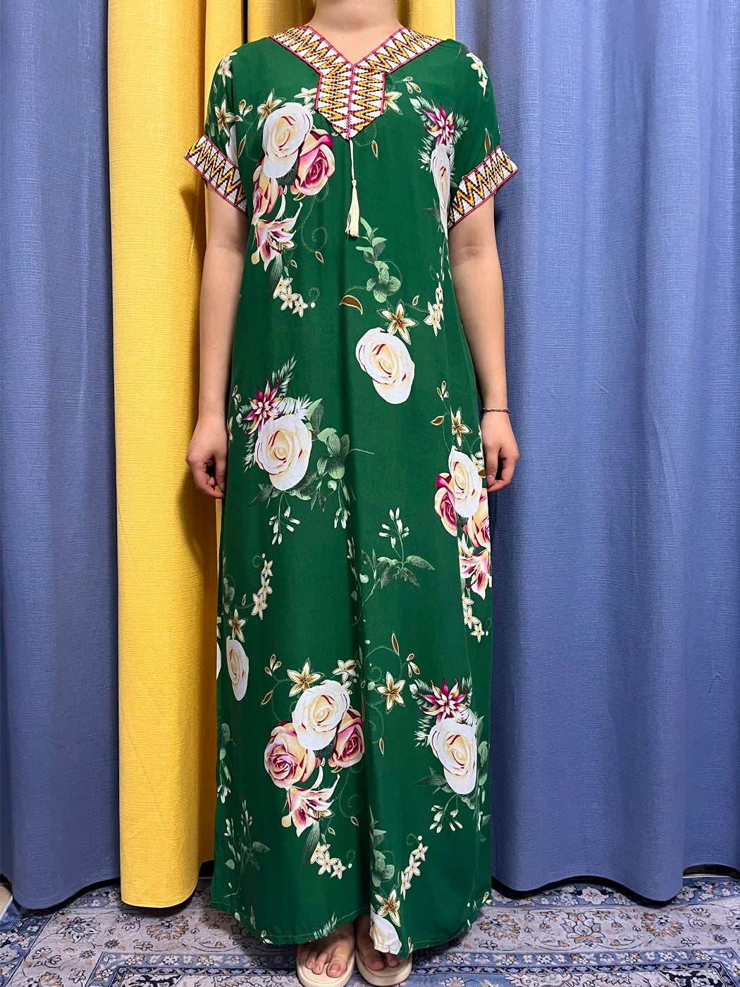Abayas For Women 2023 Dubai  Fashion Printed Flower Cotton V-neck Slim Fit Short Femme Robe African Woman Dresses With Headscarf