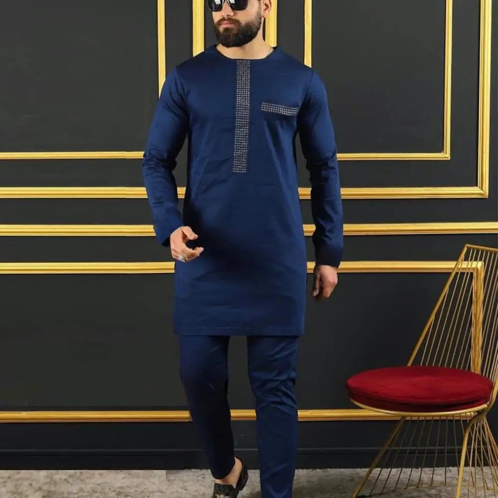 2026 New African Traditional Men's Set Casual Slim Fit Men's Suit Fashion Travel Men's Set Kaunda Style Men's Two Piece Set