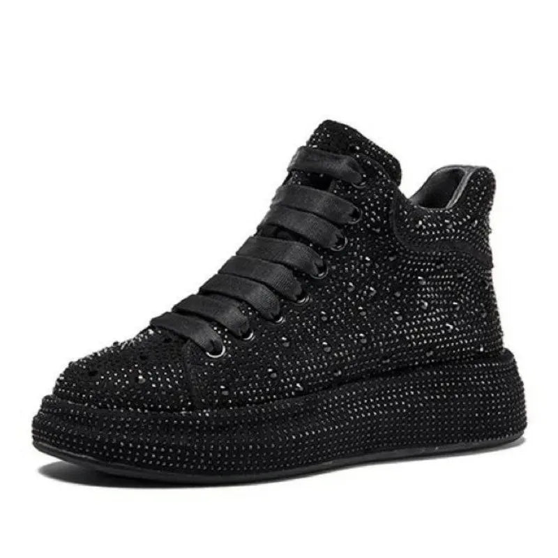 Hot Top Quality Winter Warm Fur Sneakers Sexy Women Skate Shoes New Rhinestone High Top Board Shoes Shiny Women's Casual Shoes