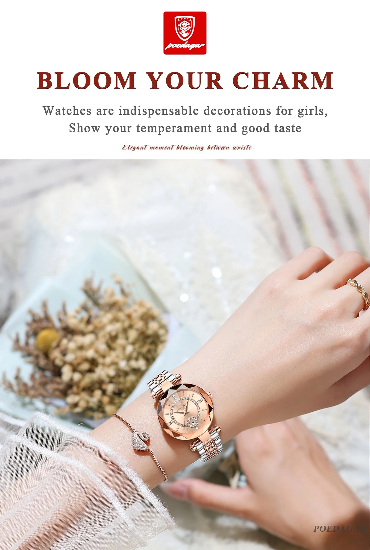 POEDAGAR Luxury Fashion Women Watches Waterproof Stainless Steel Date Diamond Ladies Watch High Quality Quartz Woman Wristwatch
