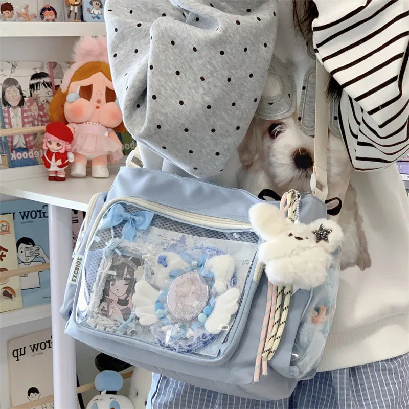 Trendy Transparent Simple Crossbody Bag for Girls Large Capacity School Shoulder Bag Comfortable and Versatile Texture Ita Bag