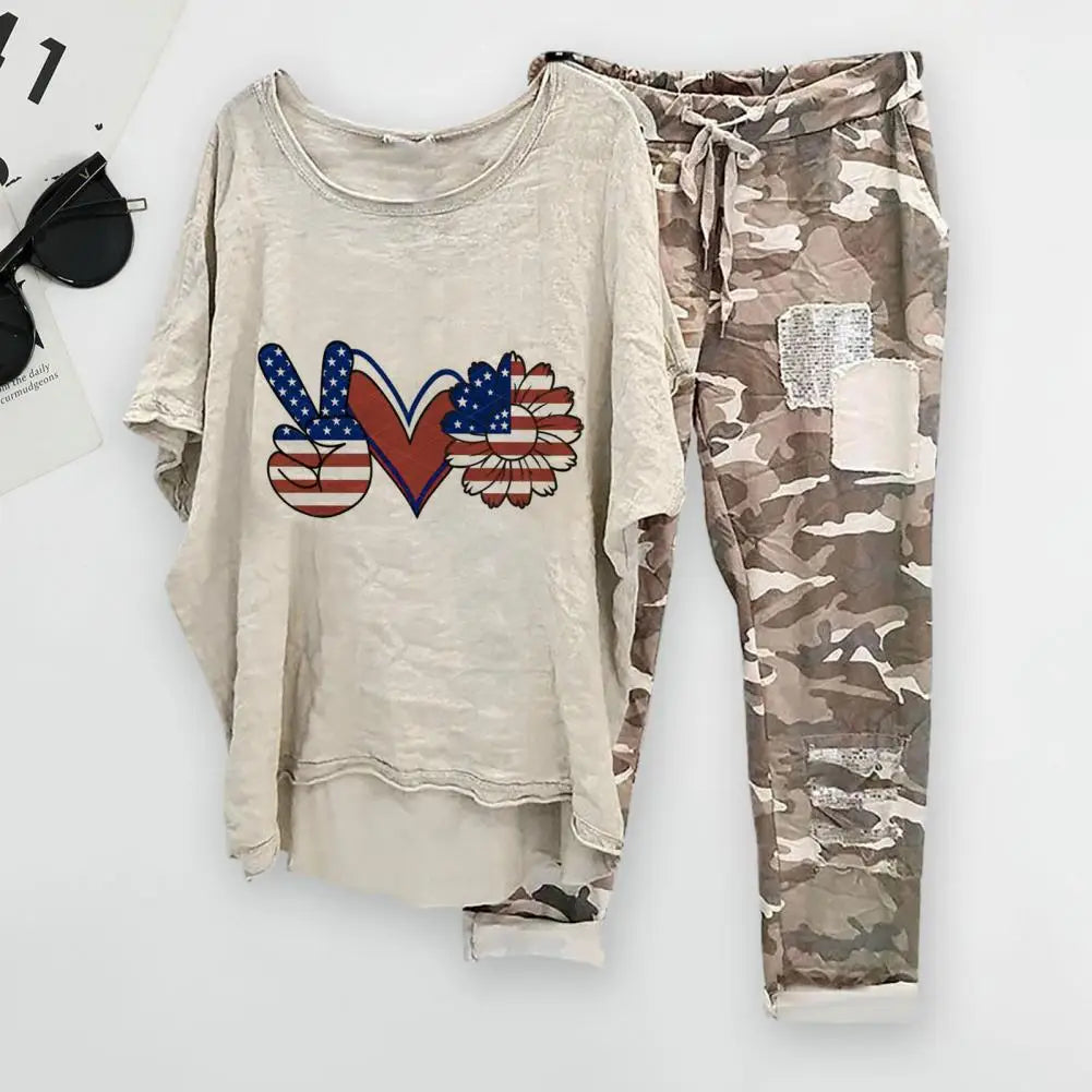 Trendy Women T-shirt Pants Set Half Sleeves Two Piece Suit Women Summer Outfit Plus Size Elastic Waist Sports Outfit