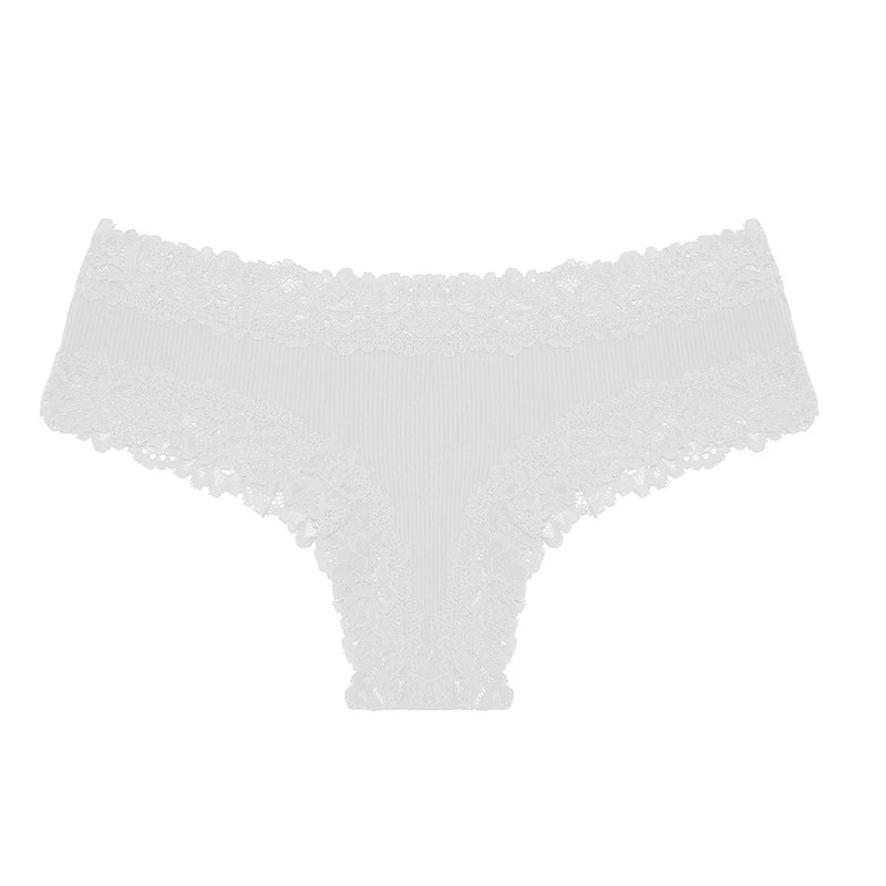 Lace Seamless Brazilian Panties Ribbed Cotton Low Waist Women's Panties Breathable Girls Underwear Plus Size Lingerie S-XL