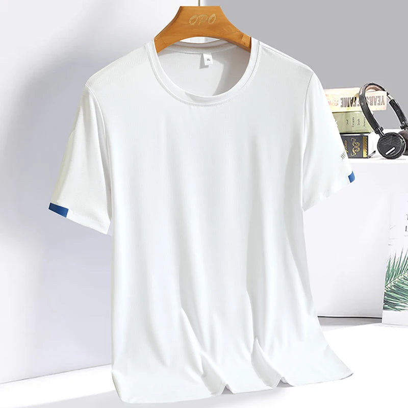 Summer ice silk short sleeved T-shirt for men and women, quick drying and breathable sports top, outdoor running duanT
