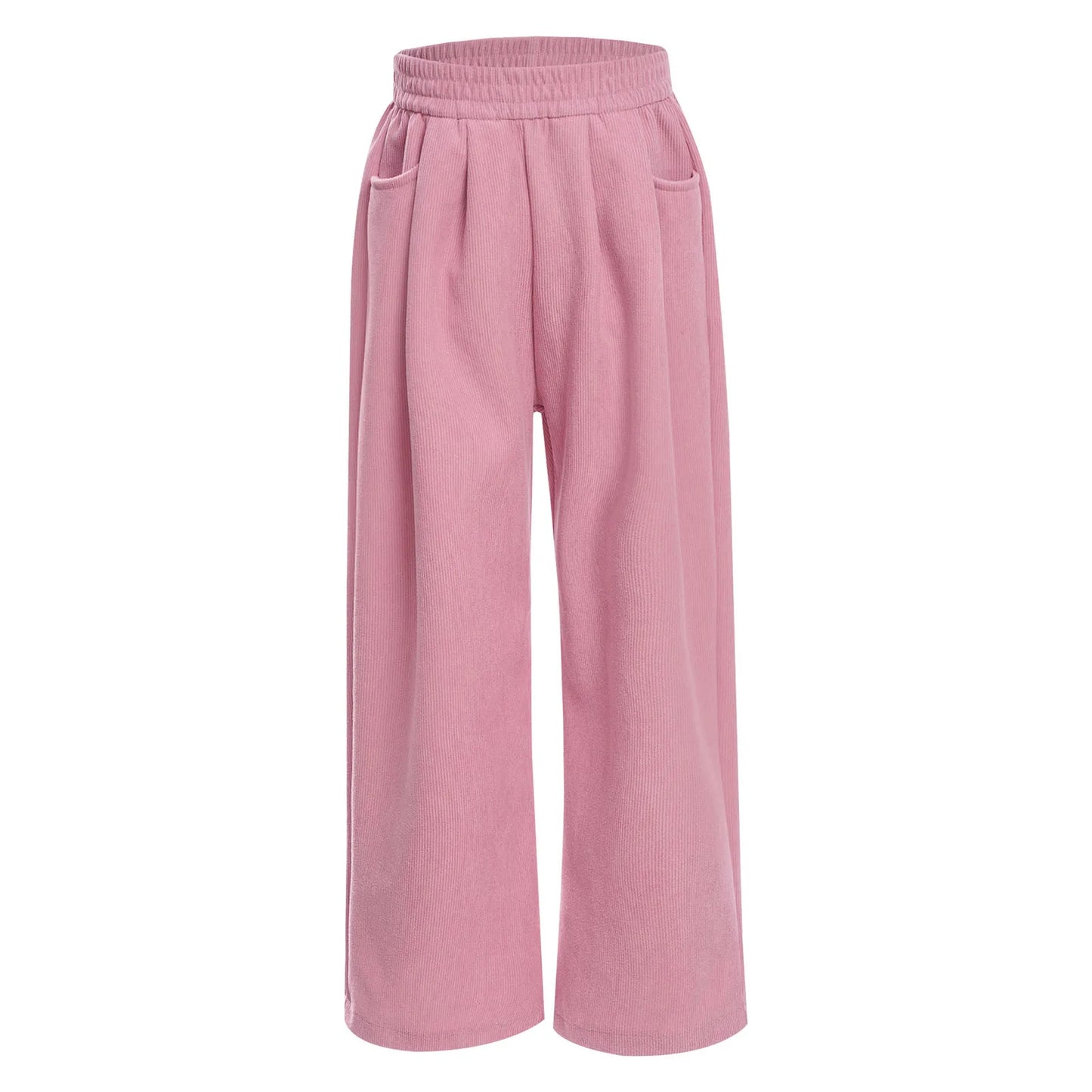 Kids Girls High Waist Corduroy Trousers Retro Straight Causal Full Length Wide Leg Pants with Pockets Fashion Baggy Sweatpants
