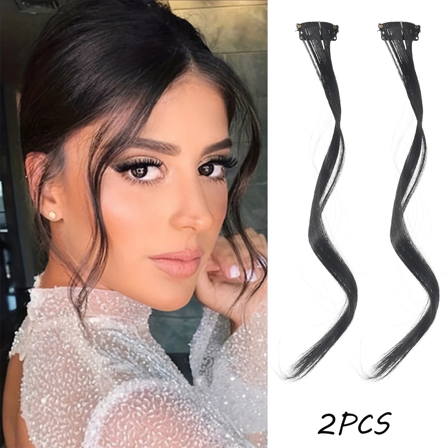 2PC synthetic Bangs Wig Hair Extensions Curly Clip-on Hair Front Side Long Wavy Blone Bangs With Clip Invisible Fringe Fake Hai