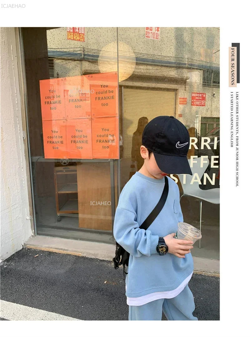 Children Fashion Clothes Suit Boys Casual Spring Sets Costume Kids Solid Colour Sweatshirts+Pants 2Pcs Simplicity Autumn Outfits