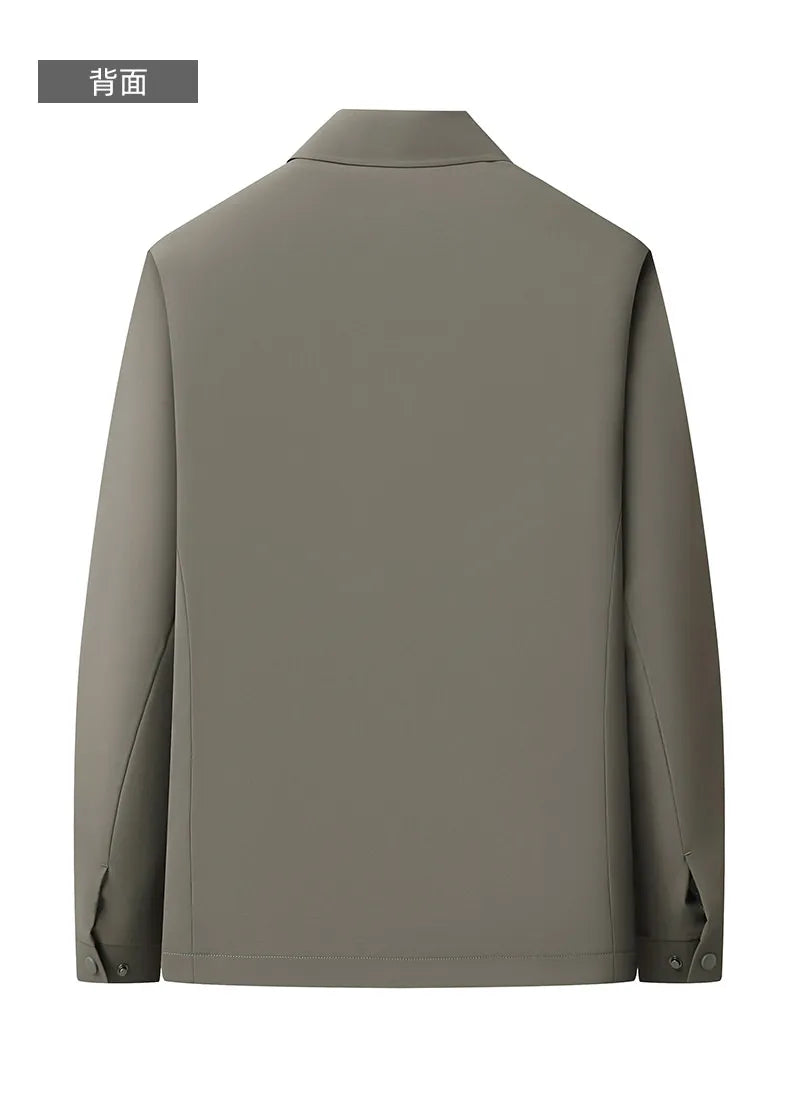 2026 New Men's Spring Lapel Zip-Up Jacket Spandex Fabric Casual Business Outerwear Windproof Anti-Wrinkle Coat