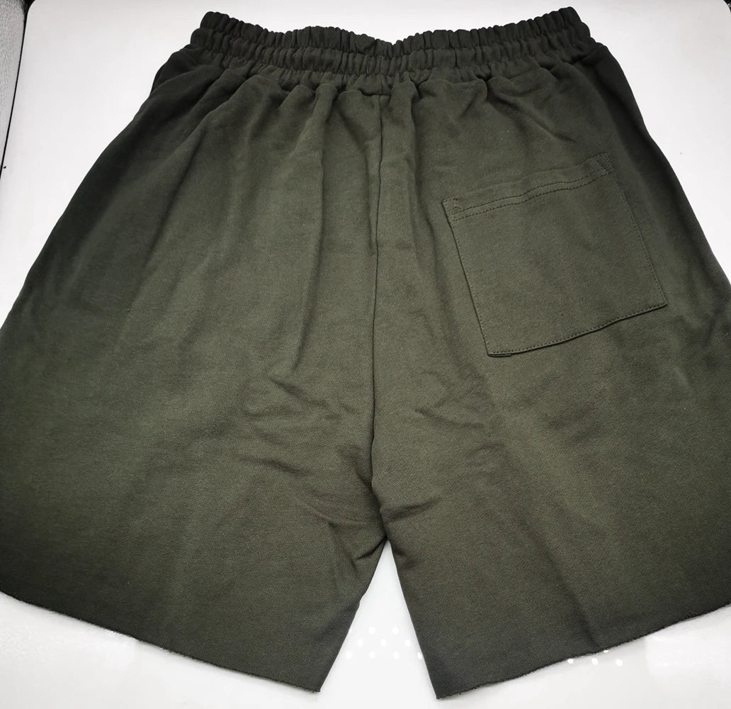 Men Cotton Shorts Thick 380g Bodybuilding Short Sweatpants Fitness Jogger Gym Men Kanye Grey West Shorts Black Zipper Pockets