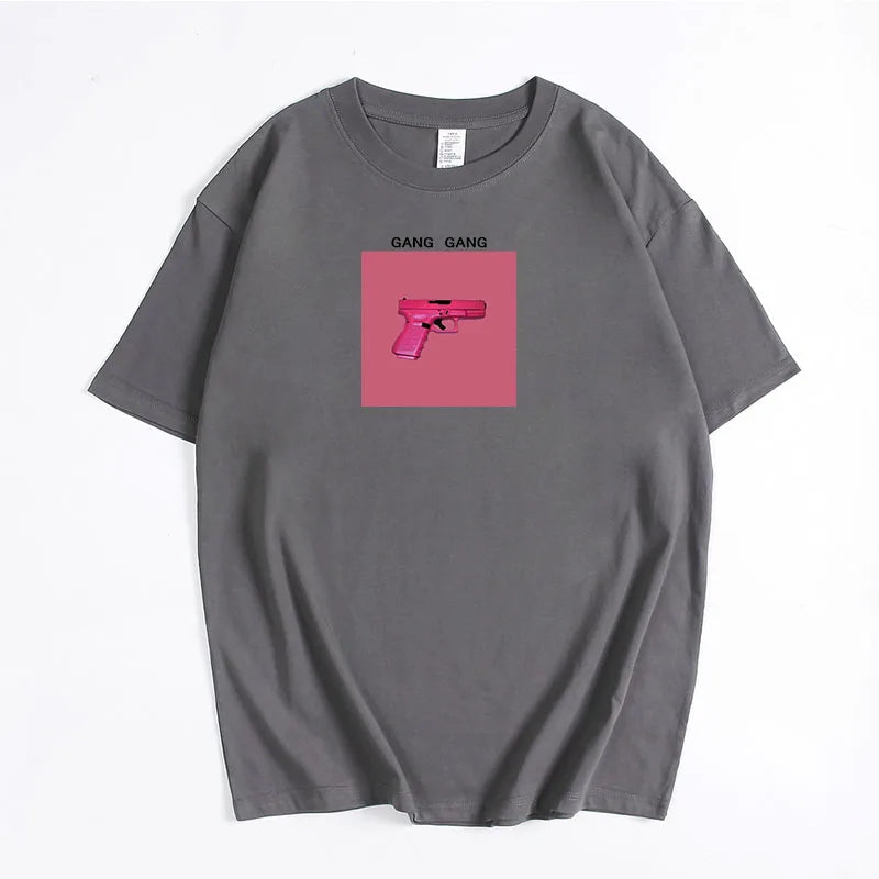 Hirsionsan 100% Cotton Pink Print T Shirt Women 2024 Summer New Basic Vintage Tee Casual Loose Chic O Neck Female Couple Tops