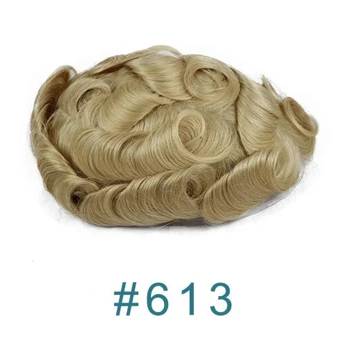 0.02mm Super Ultra Thin Skin 80% Density Natural Hairline Men Toupee Blonde Brown Grey Human Hair Undetected Capillary Prosthesi